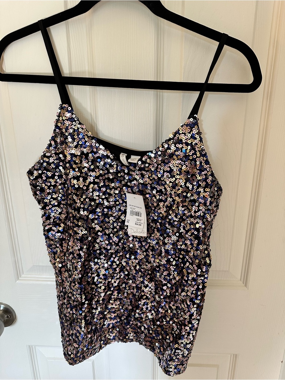NWT : Sequin Cami Tank Top - Black With Iridiscent Sequins